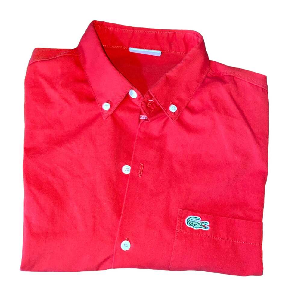 Lacoste Vintage Shirt Short Sleeve Button Down Chest pocket with logo red small
